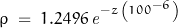 \rho\;=\;1.2496\,\mathit{e}^{-z\,\left(100^{-6}\,\right)}