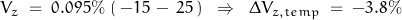 V_z\;=\; 0.095\% \,\left(\,-15\,-\,25\,) \;\;\Rightarrow \;\; \Delta V_{z,temp} \; = \; -3.8\%